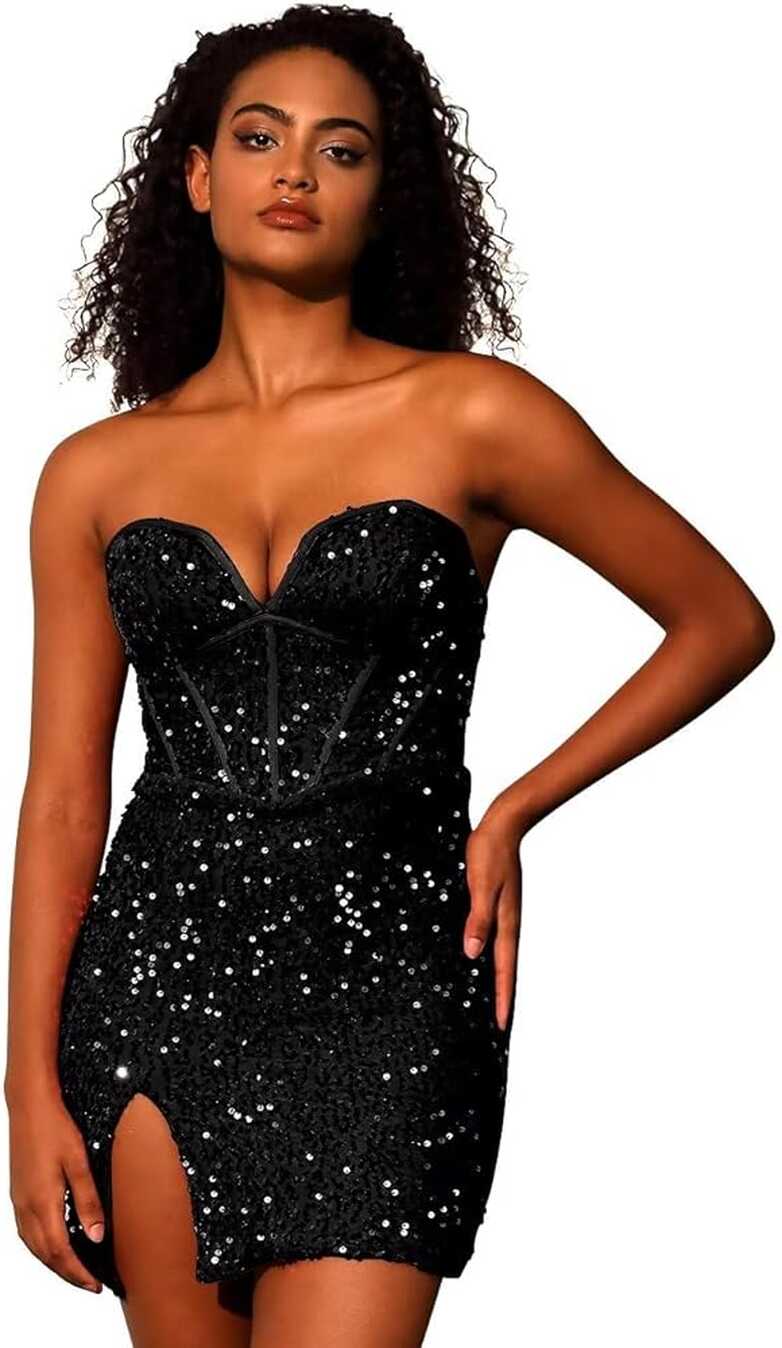 Amazon.com: DMOMOG Sequin Short Homecoming Dresses for Teens ...