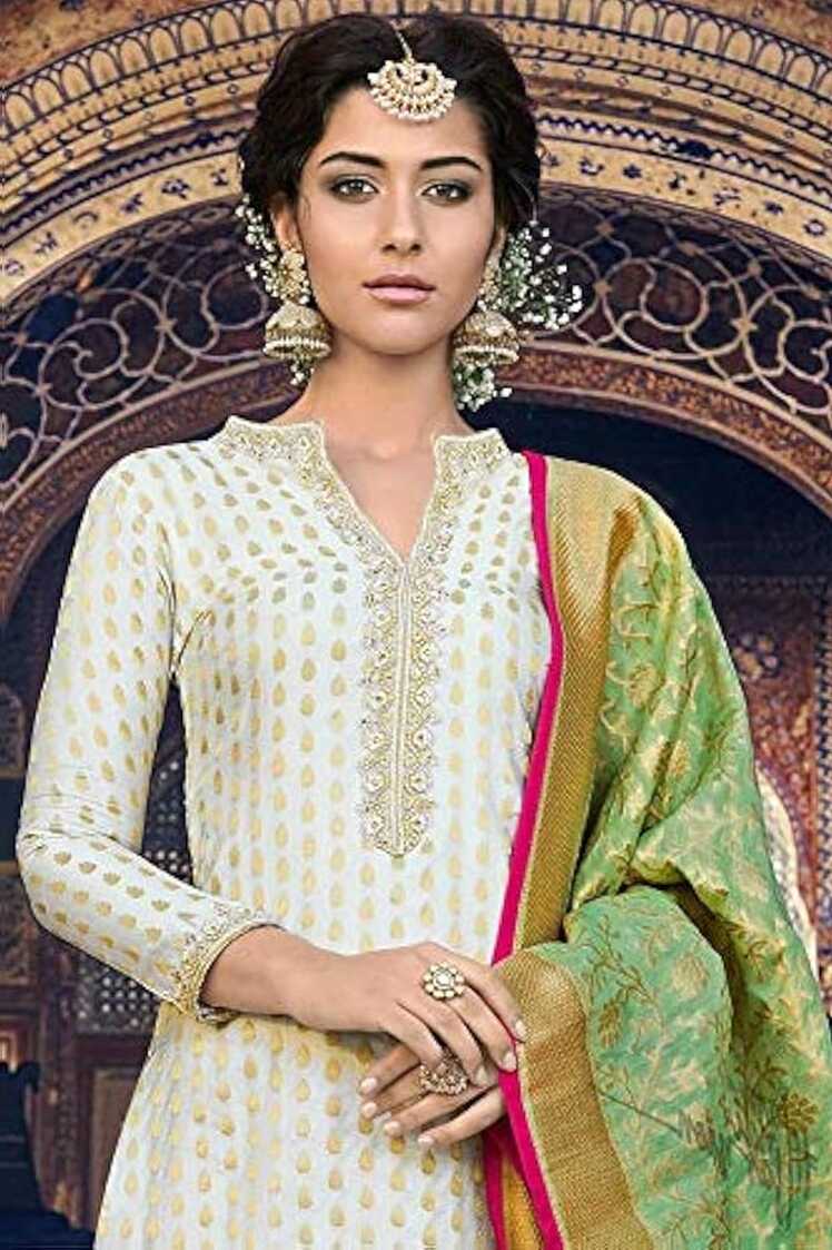 Amazon.com: Delisa White Beauty Georgette Embroidery Salwar Kameez ...