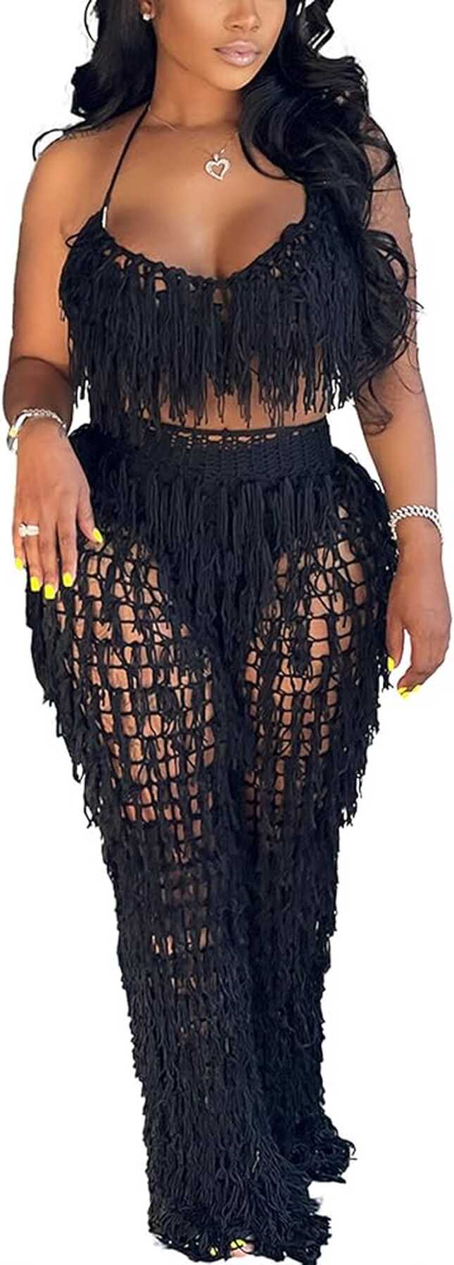 Amazon.com: Ecirod 2 Piece Beach Outfits for Women Summer Fringe ...