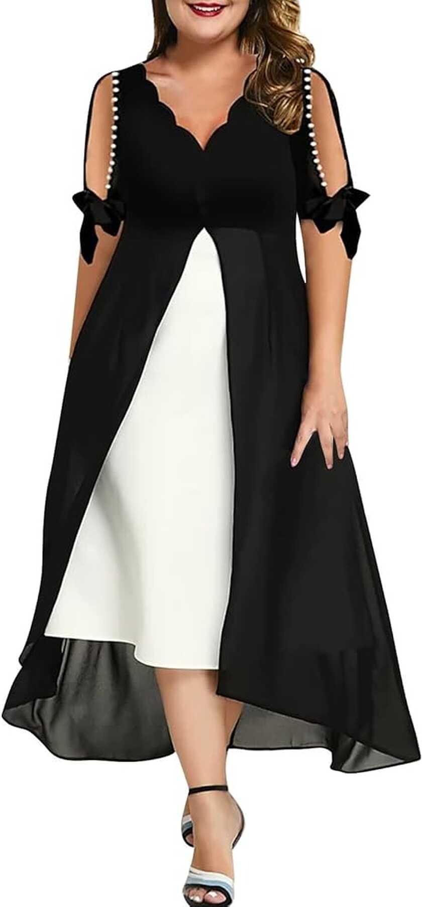 Amazon.com: Evening Dress, Women Plus Size 3/4 Sleeves V Neck ...