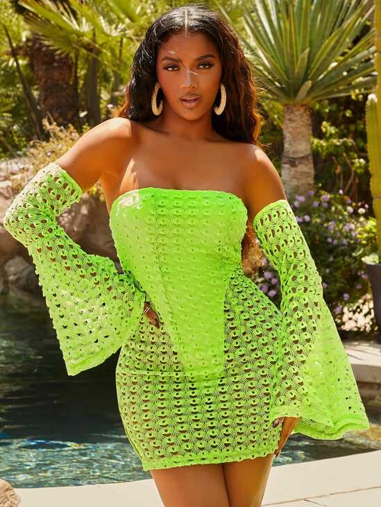 Amazon.com: FDSUFDY Summer Dresses for Women 2022 Neon Green Off ...