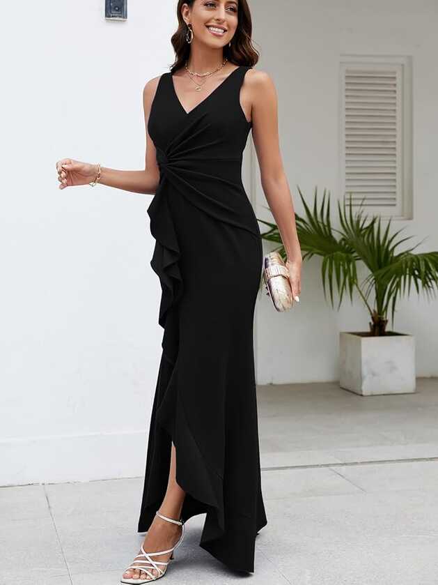 Amazon.com: FQA Long Black Evening Gowns for Women Formal Dresses ...