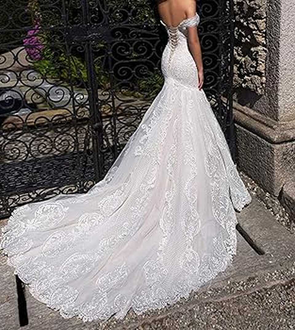 Amazon.com: Fenghauvip Mermaid Wedding Dress Off The Shoulder ...