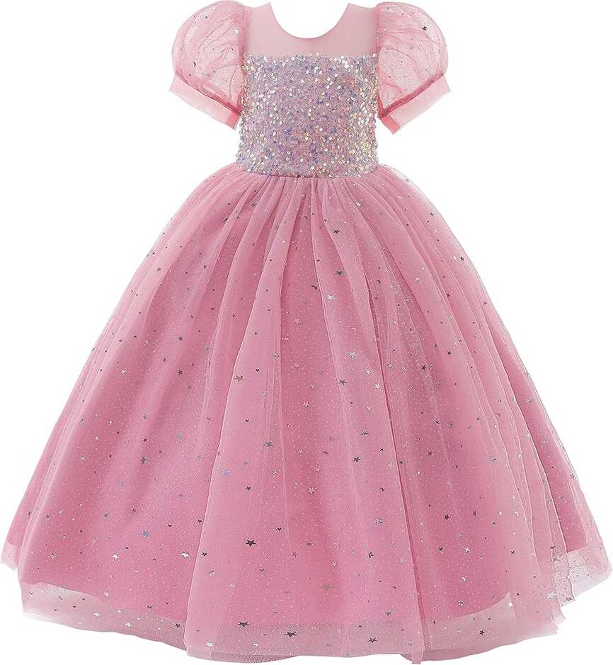 Amazon.com: Glamulice Flower Girls Dress Dusty Pink Lace Sparkle ...