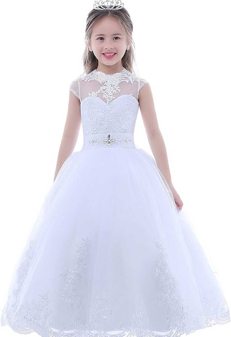 Amazon.com: HEVECI Pure White First Communion Dresses for Girls 7 ...