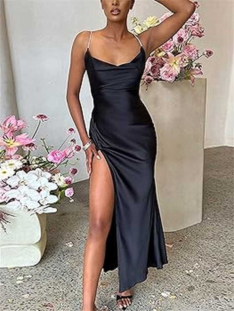 Amazon.com: Hassembly Women Sexy Bodycon Satin Long Dress ...