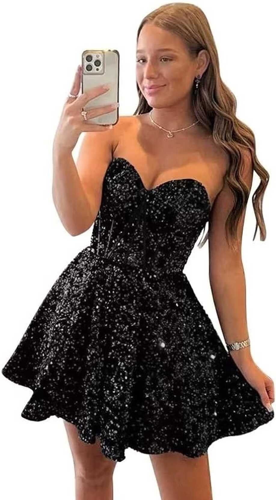 Amazon.com: HyFowerDW Sparkly Homecoming Dresses Sequin Short Prom ...