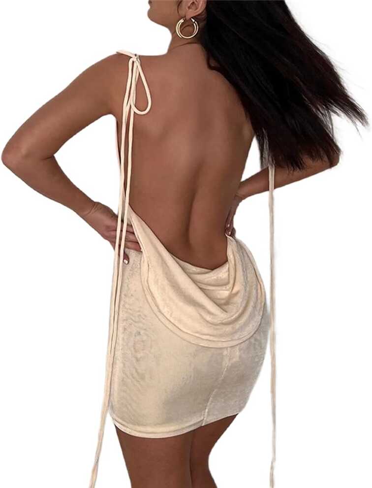 Amazon.com: JUMISEE Women Sexy Backless Draped Mini Dress Elegant ...