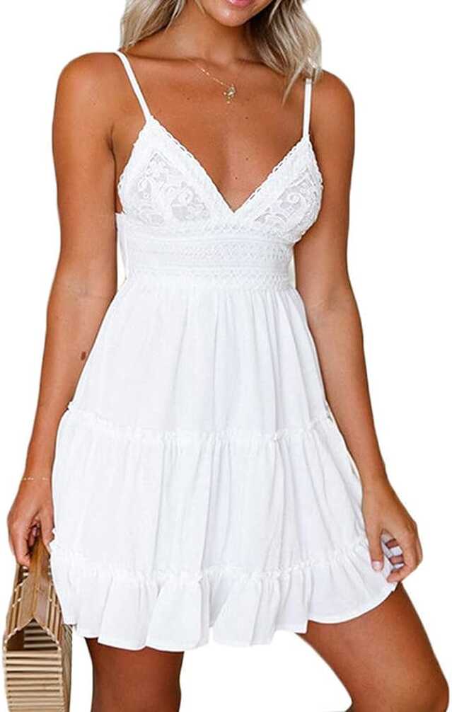 Amazon.com: Jovono Women Summer Dress White Spaghetti Straps Dress ...