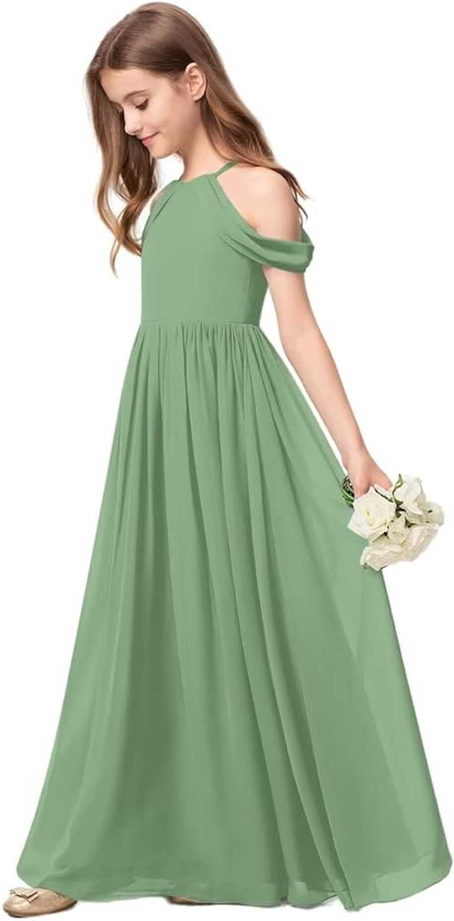 Amazon.com: Kismissal Off-Shoulder Junior Bridesmaid Dresses Long ...