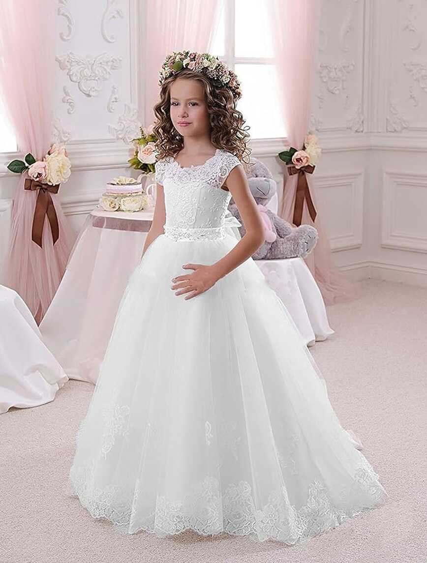 Amazon.com: KissAngel White Lace Flower Girl Dresses Ivory Drill ...