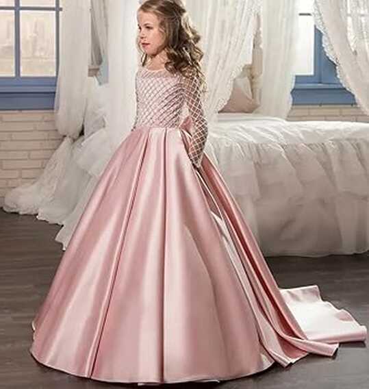 Amazon.com: Koeride Flower Girl Dress Long Sleeve Satin A-line ...