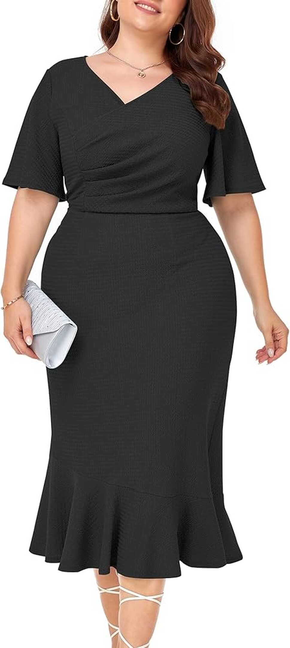 Amazon.com: LALAGEN Plus Size Dress for Women Modest Short Sleeve ...