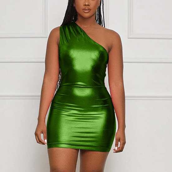 Amazon.com: LMSXCT Women&#39;s Sexy Metallic One Shoulder Mini Dress ...