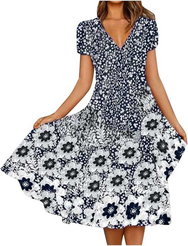 Amazon.com: Ladies Summer Casual Dress Boho Floral Dresses for ...