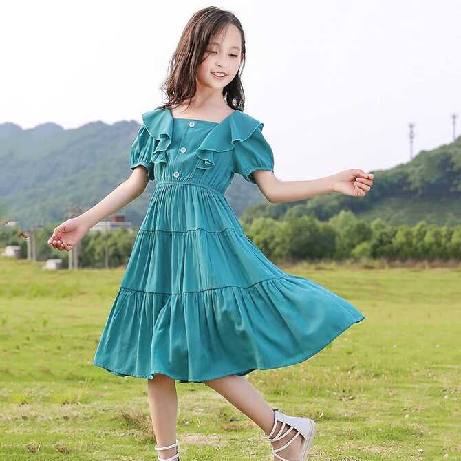 Amazon.com: Little Girls Boho Ruffle Short Sleeve A-Line Swing ...