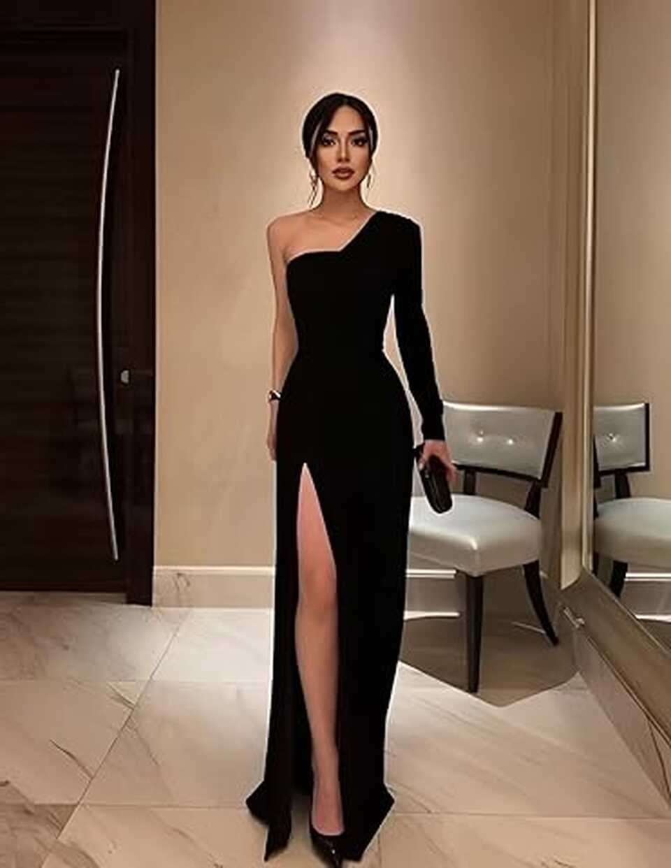 Amazon.com: Long Sleeve Black Evening Gown