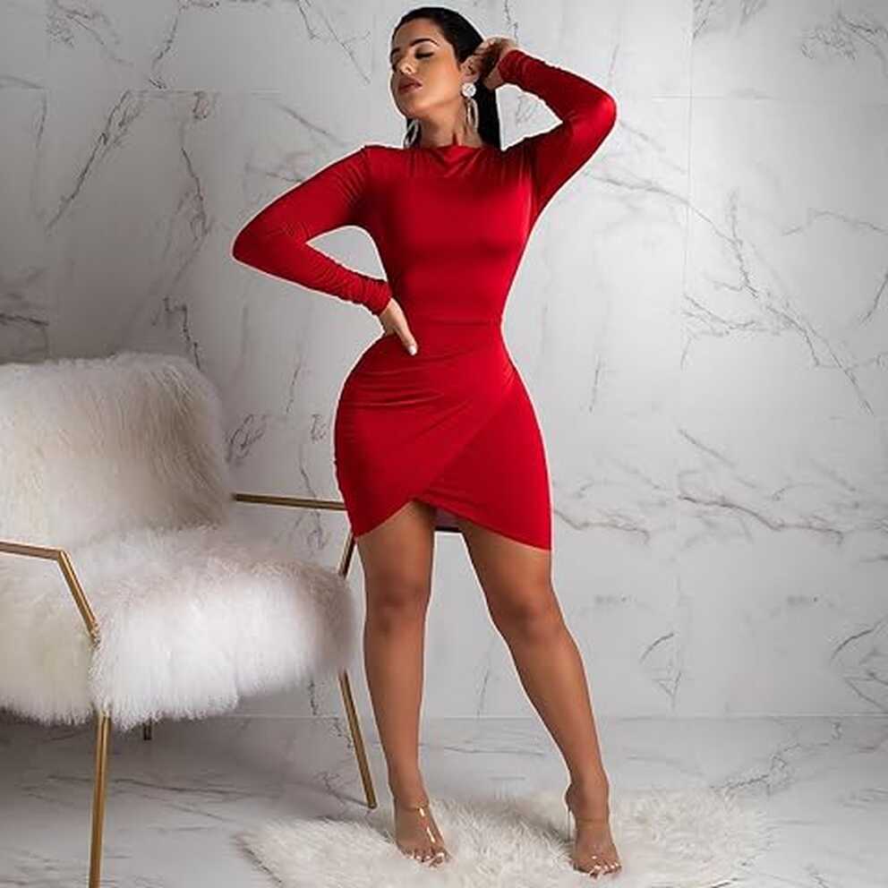 Amazon.com: Long Sleeve Red Dress