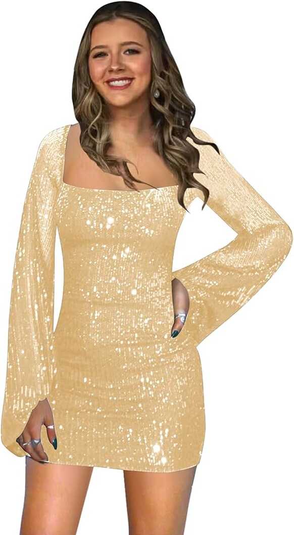 Amazon.com: Long Sleeve Sparkly Sequin Homecoming Dresses for ...