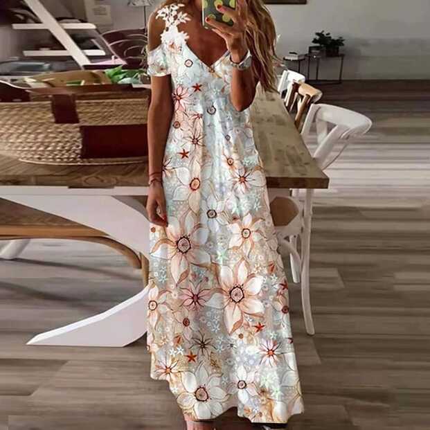 Amazon.com: Maxi Dress for Women Casual Summer Floral Print V Neck ...