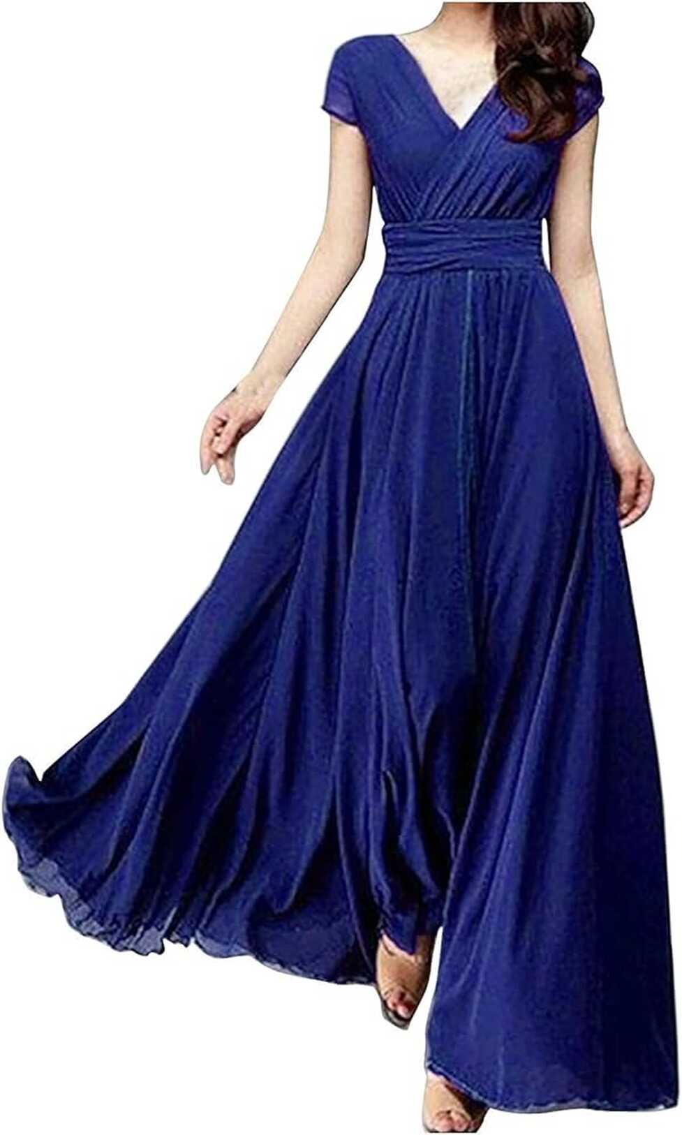 Amazon.com: Maxi Wrap Summer Cocktail Dress for Women Dressy Plain ...