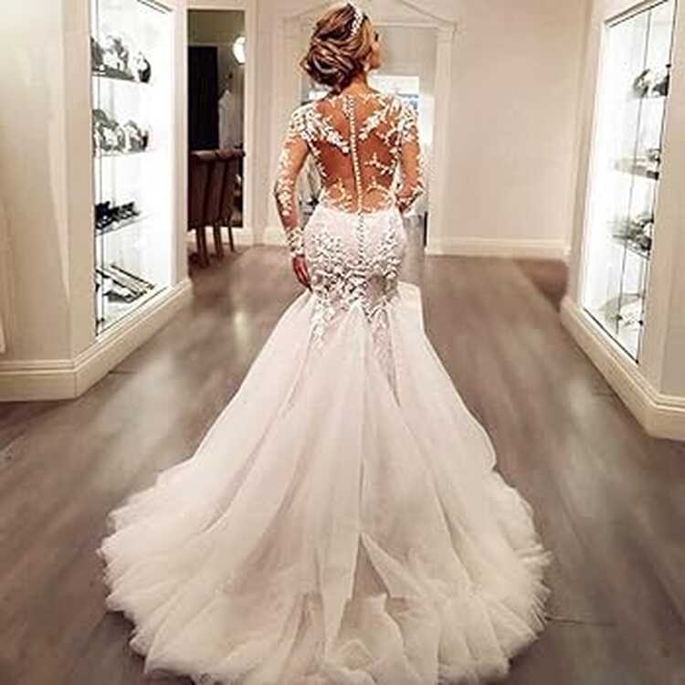 Amazon.com: Pefantal Elegant Lace Mermaid Wedding Dresses for ...