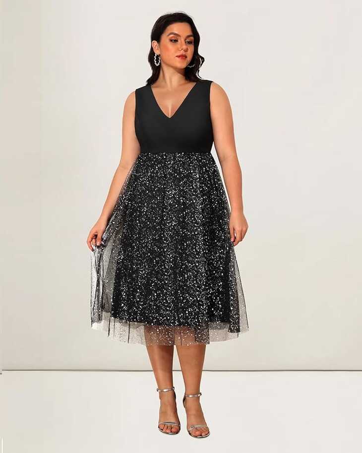 Amazon.com: Plus Size Black Dress Formal Cocktail Party Evening ...