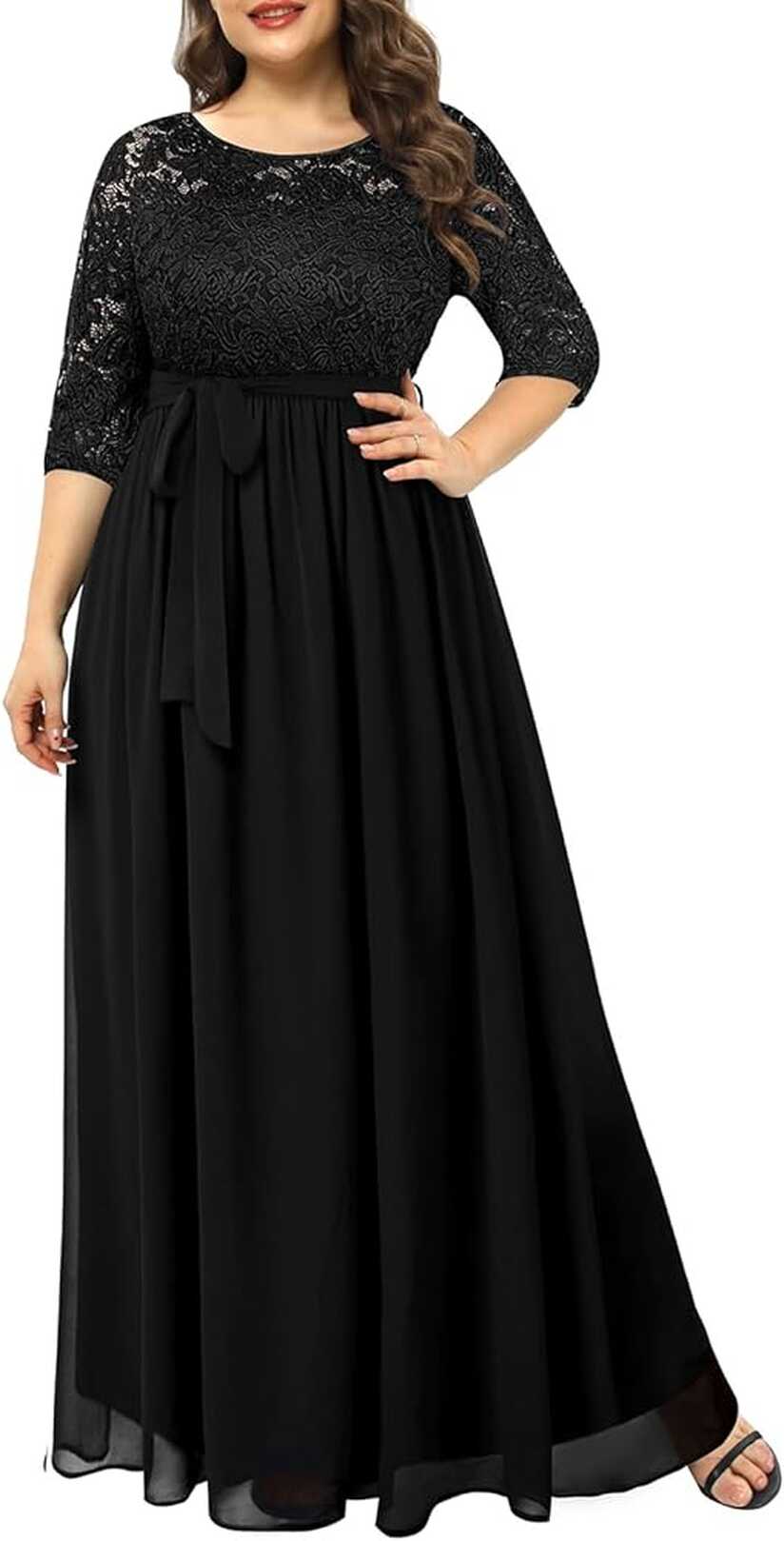 Amazon.com: Plus Size Black Formal Gowns Evening Dresses Lace ...