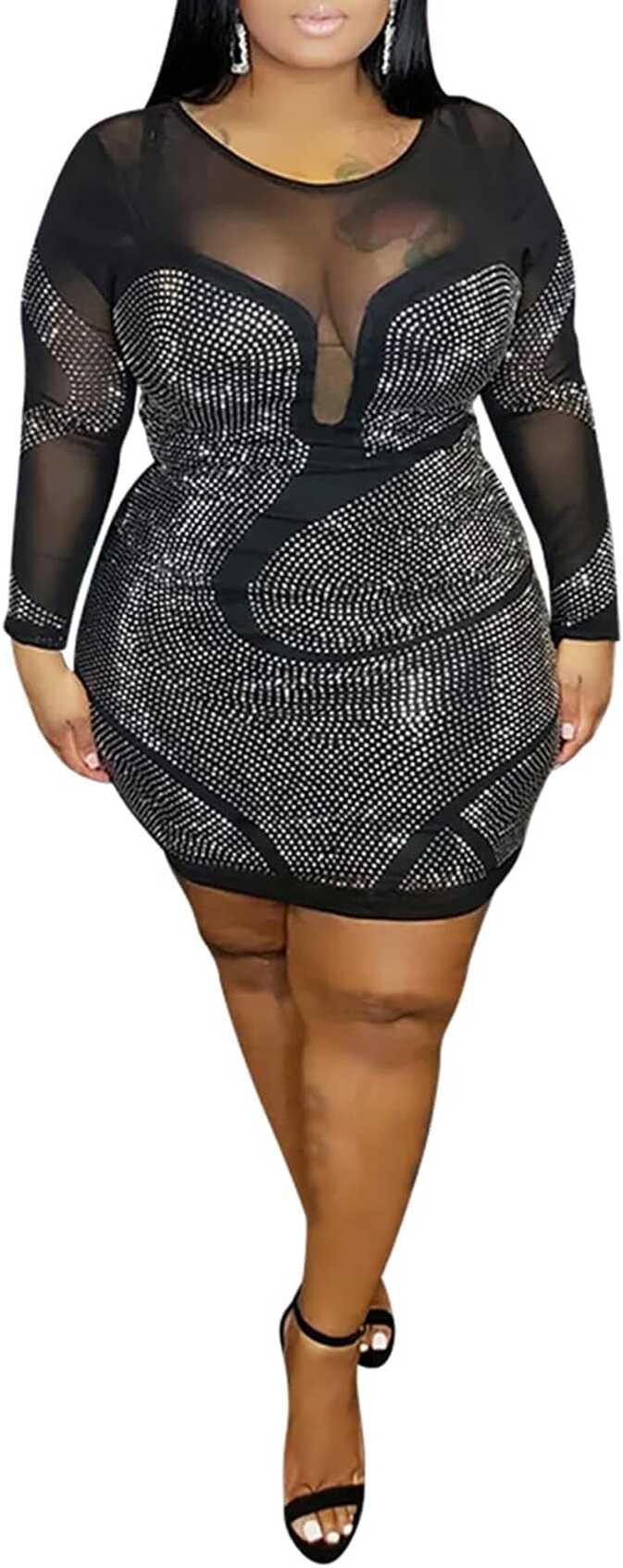 Amazon.com: Plus Size Club Dresses for Women Party Night Bodycon ...