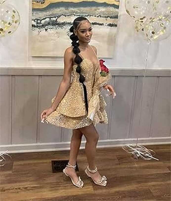 Amazon.com: RSOETOO Tiered Homecoming Dress Sparkly Sequin Prom ...