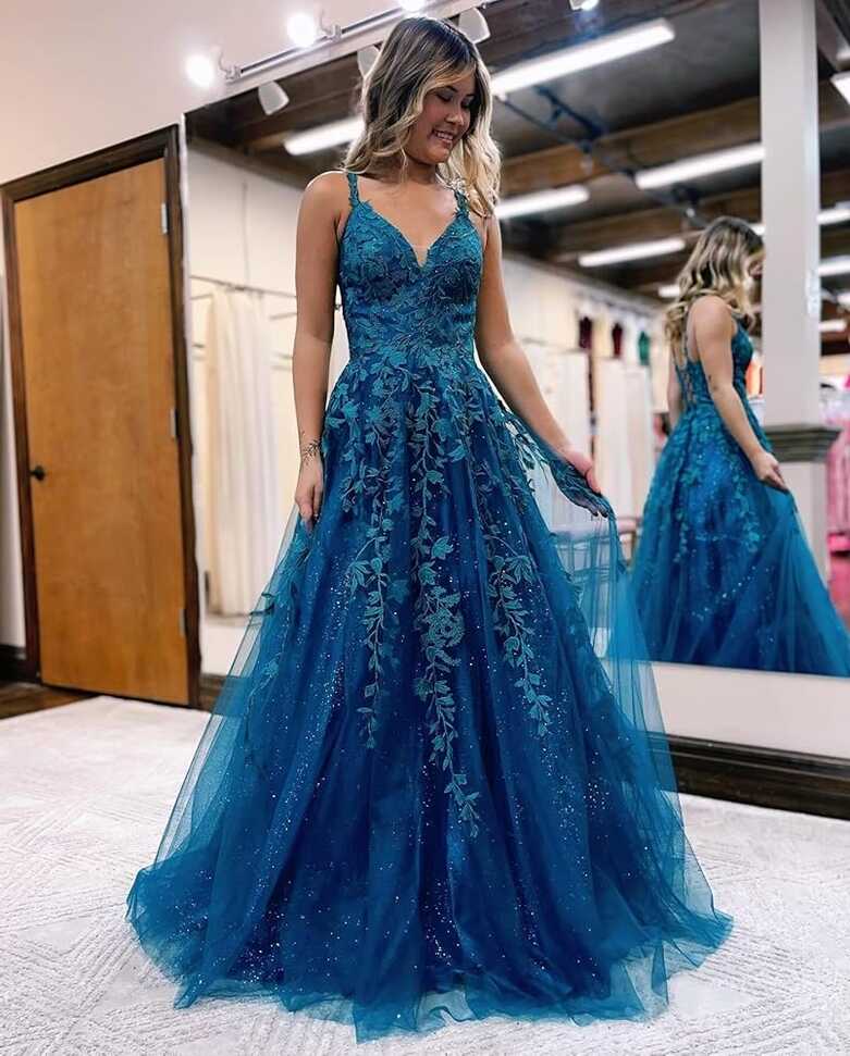 Amazon.com: SHSUREVE Sparkly Prom Dresses Long for Women Lace ...