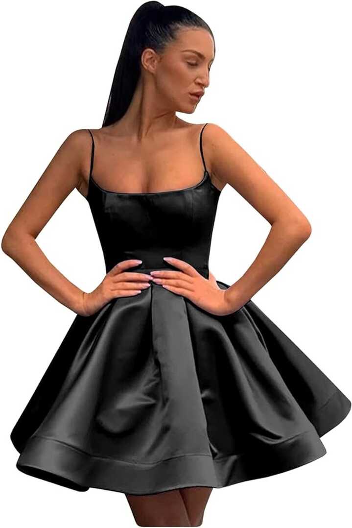 Amazon.com: Satin Homecoming Dress with Pockets Criss-Cross Back ...