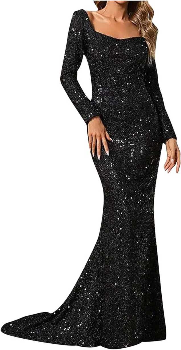 Amazon.com: Sdwingk Womens Sparkly Glitter Dresses Bodycon Mermaid ...