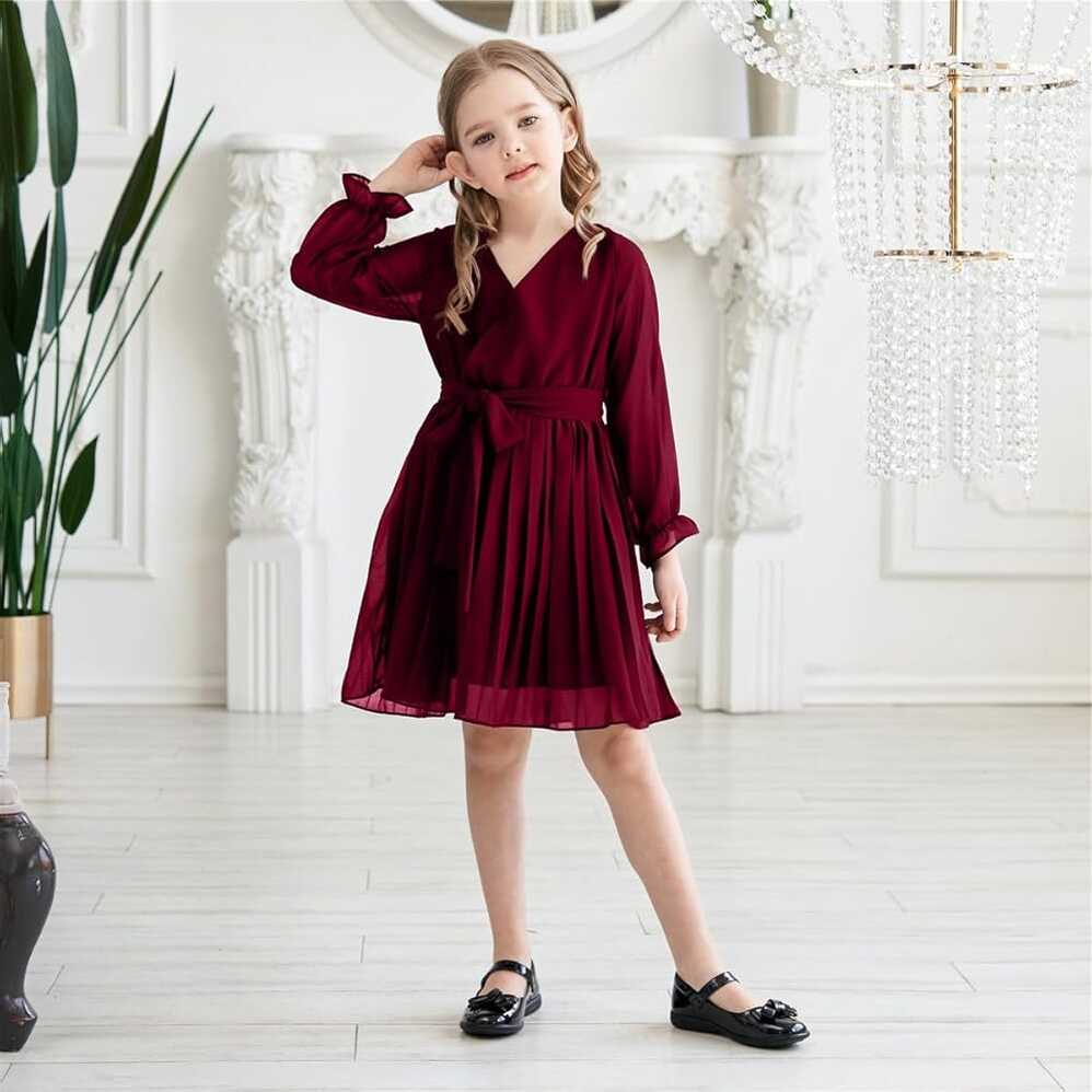 Amazon.com: Seiciviy 2024 Girls Dresses Long Sleeve Kids Pleated ...