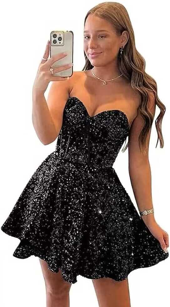 Amazon.com: Sequin Mini Homecoming Dresses for Juniors Strapless ...