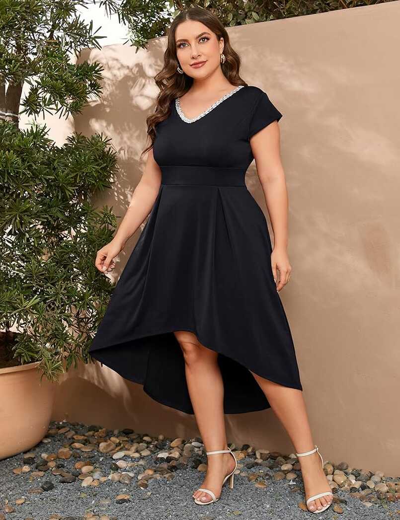 Amazon.com: ShopWonder Women&#39;s Plus Size High-Low Formal Dress V ...