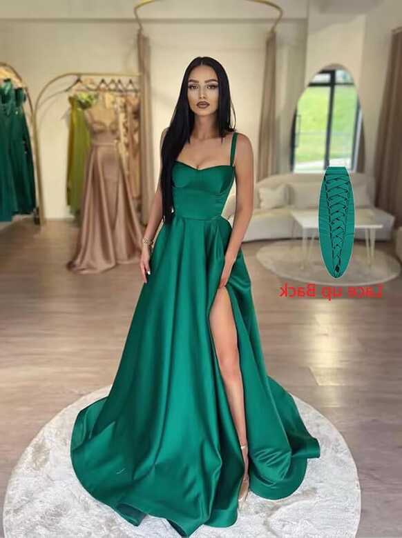 Amazon.com: Spaghetti Straps Satin Prom Dresses for Women Long ...