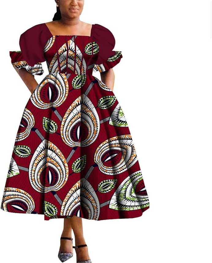 Amazon.com: Summer Dashiki Dress Robe Puff Sleeve African Wear ...