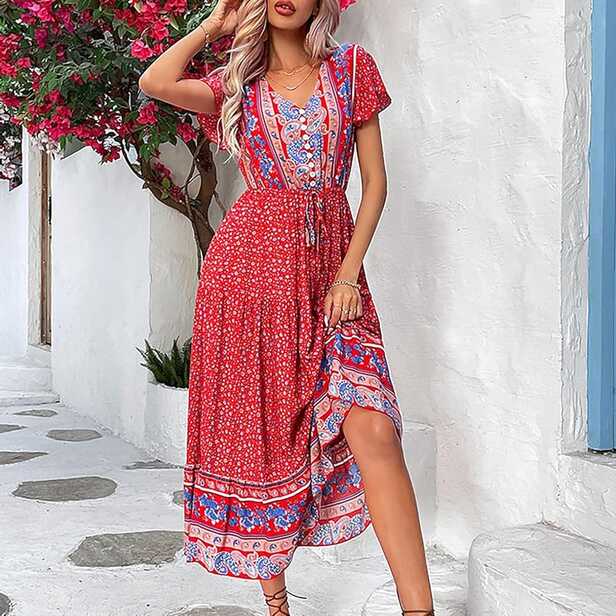 Amazon.com: Summer Women&#39;s Fashion Print Dress Simple and Delicate ...