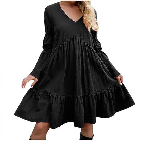 Amazon.com: Swiusd Fall Dress for Women V Neck Long Puff Sleeve ...