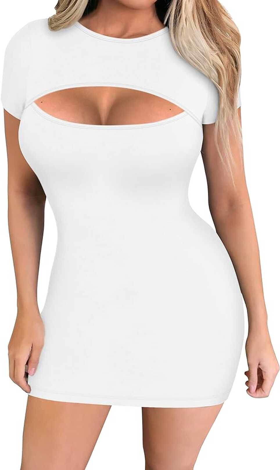 Amazon.com: TRENLIVER Summer Sexy Cut Out White Bodycon Dress ...