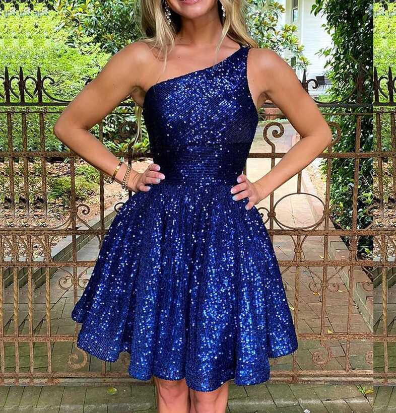 Amazon.com: Teens Sequin One Shoulder Homecoming Dresses Sparkly ...