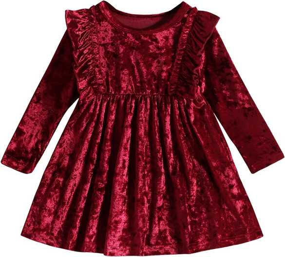 Amazon.com: Toddler Baby Crushed Velvet Dress Infant Long Sleeve ...