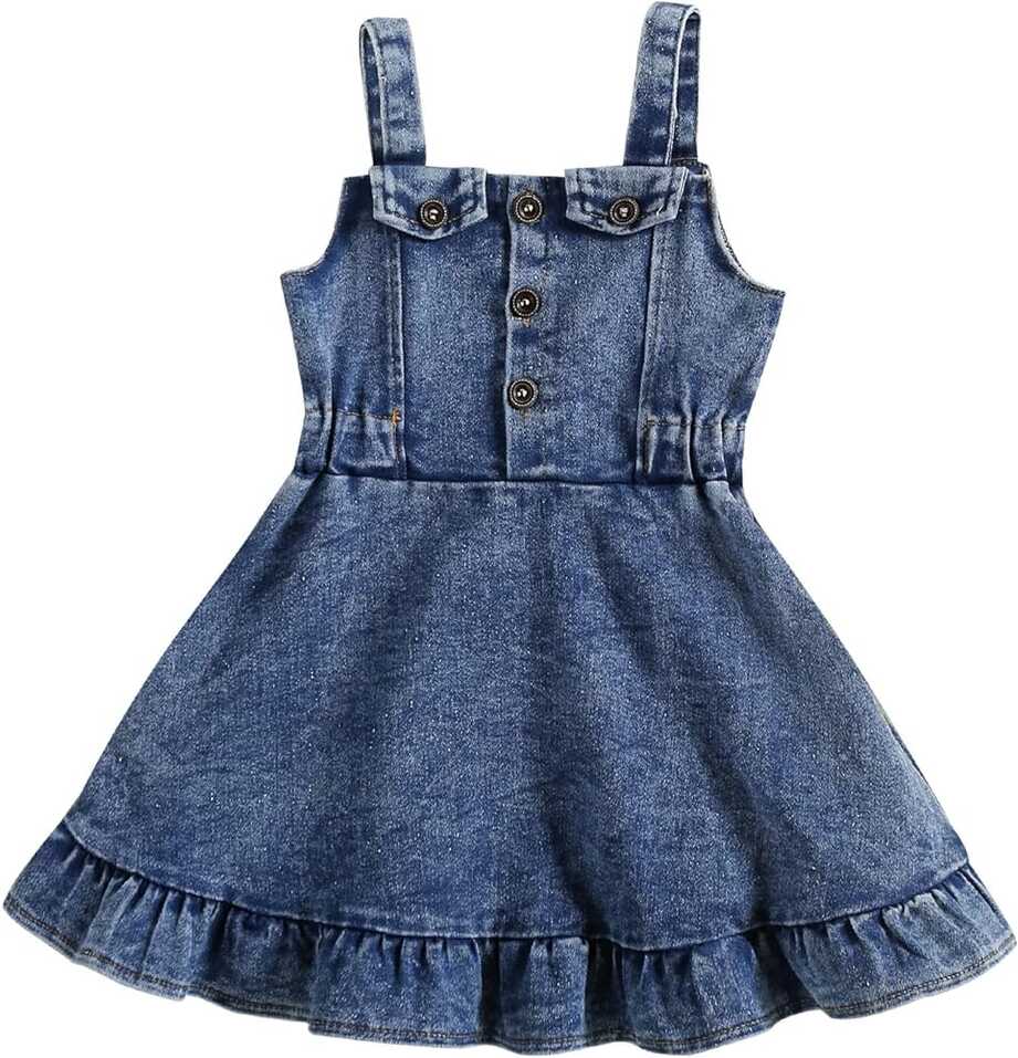 Amazon.com: Toddler Baby Girl Denim Dress Ruffles Sleeveless Strap ...