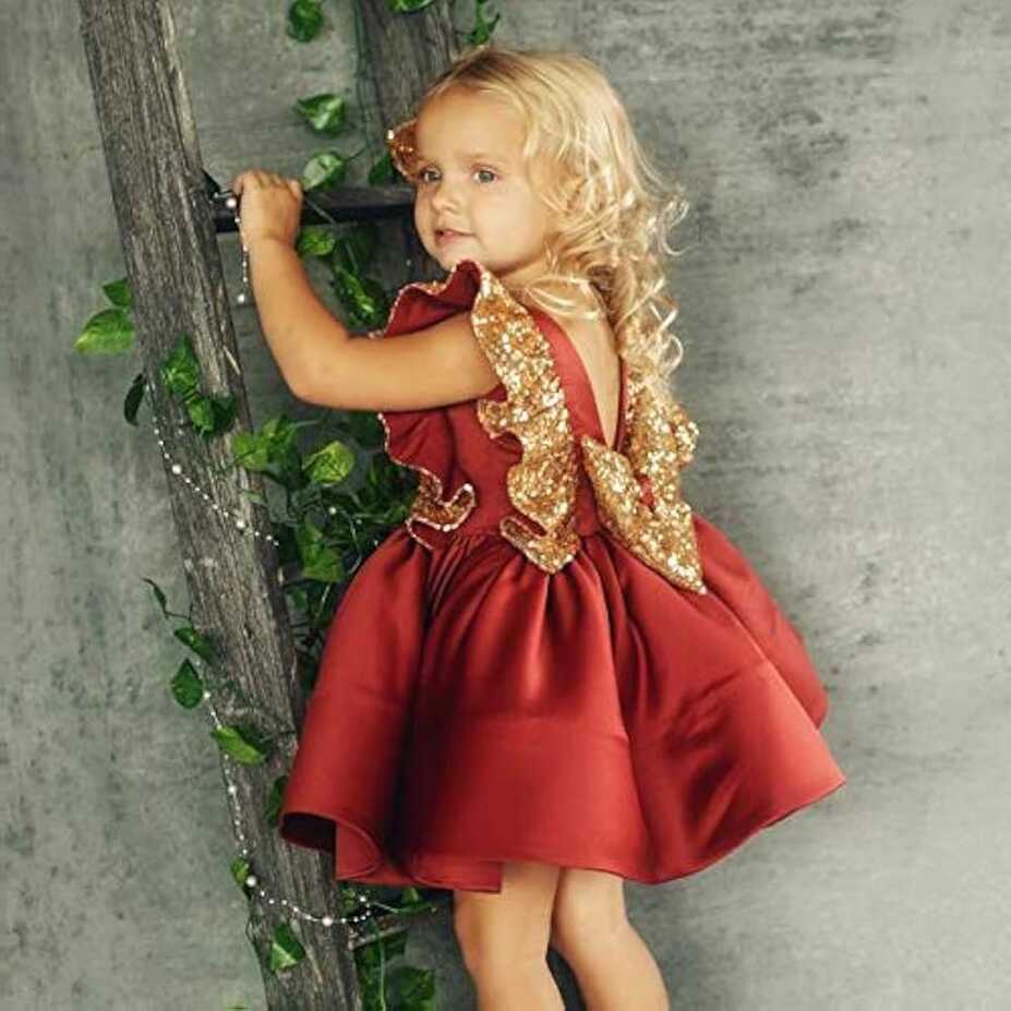 Amazon.com: Toddler Baby Girl Dress Gold Ruffles Party Dress ...