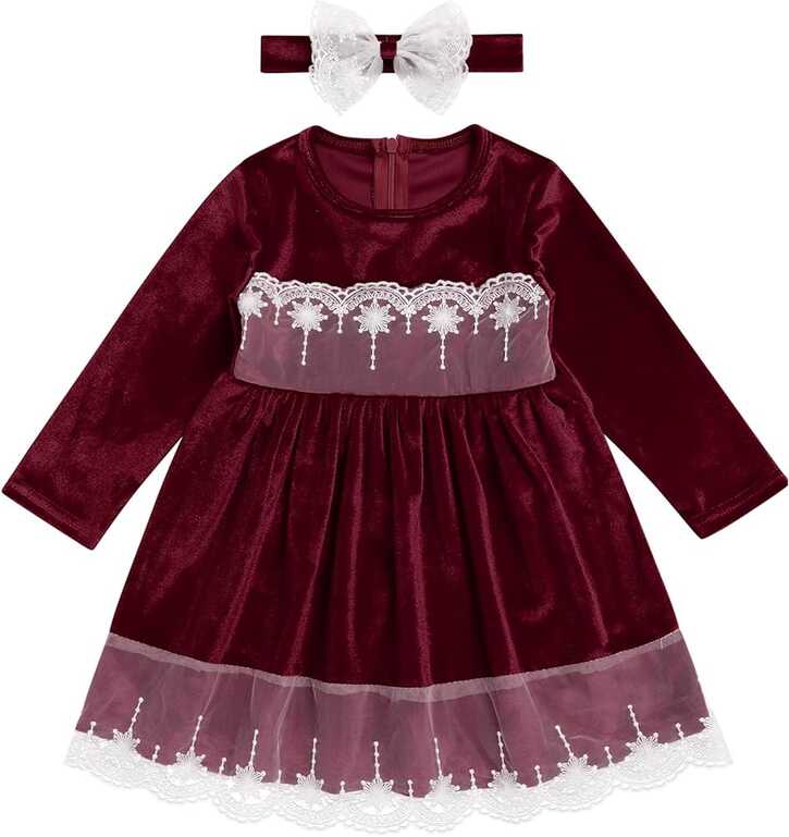 Amazon.com: Toddler Baby Girls Velvet Dress Christmas Party Lace ...