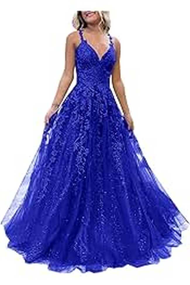 Amazon.com: Tulle And Lace Royal Blue Prom Dress