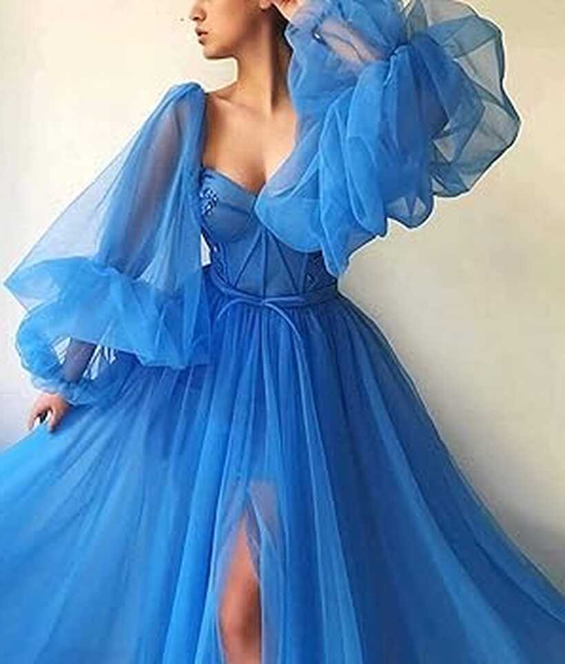 Amazon.com: Tulle Dress Puffy Prom Dress Ball Gown Long Sleeve ...