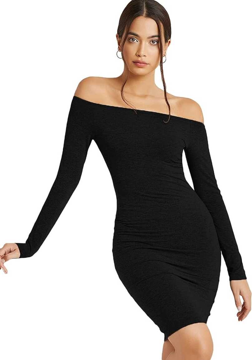 Amazon.com: Verdusa Women&#39;s Basic Off Shoulder Long Sleeve Bodycon ...