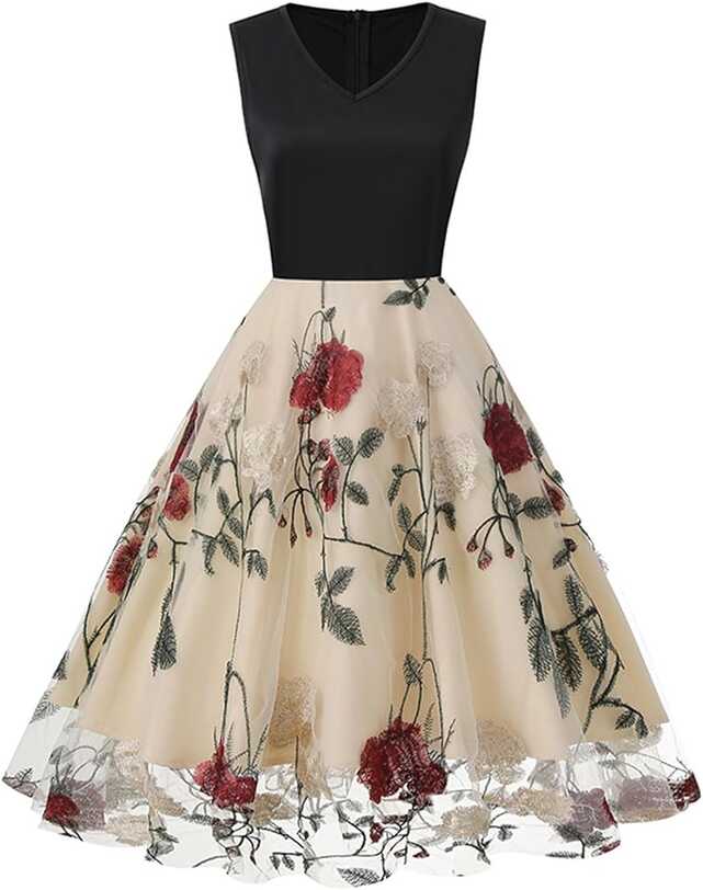 Amazon.com: WALKFB Cocktail Dresses for Women Floral Embroidery ...